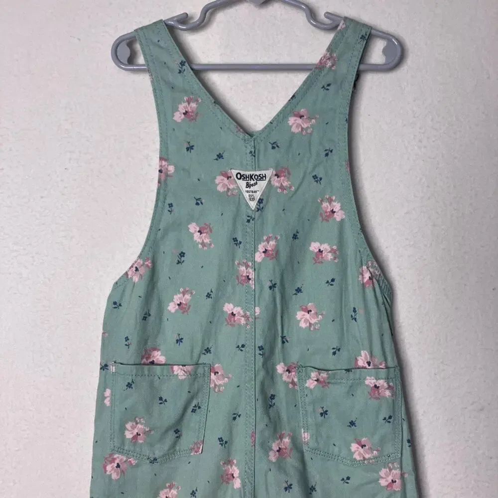 Oshkosh Floral Overalls 5T Girls Mint Coveralls Cotton Outdoors Cute